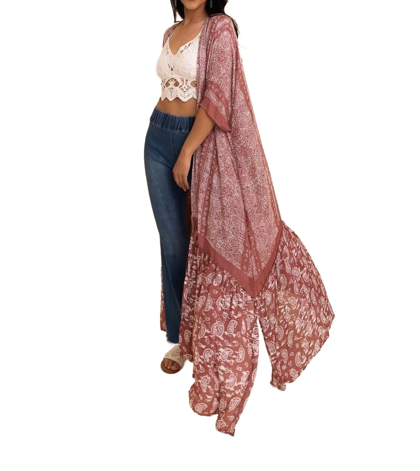 Длинное струящееся кимоно с узором пейсли цвета вина Leto, Wine
Длинное струящееся кимоно с узором пейсли цвета вина Leto, Wine