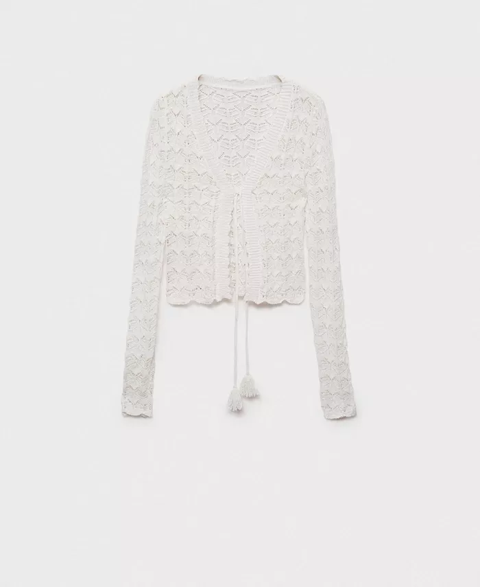 Женский кардиган с кружевной вязкой и застежкой-бантом MANGO, белый
Женский кардиган с кружевной вязкой и застежкой-бантом MANGO, белый