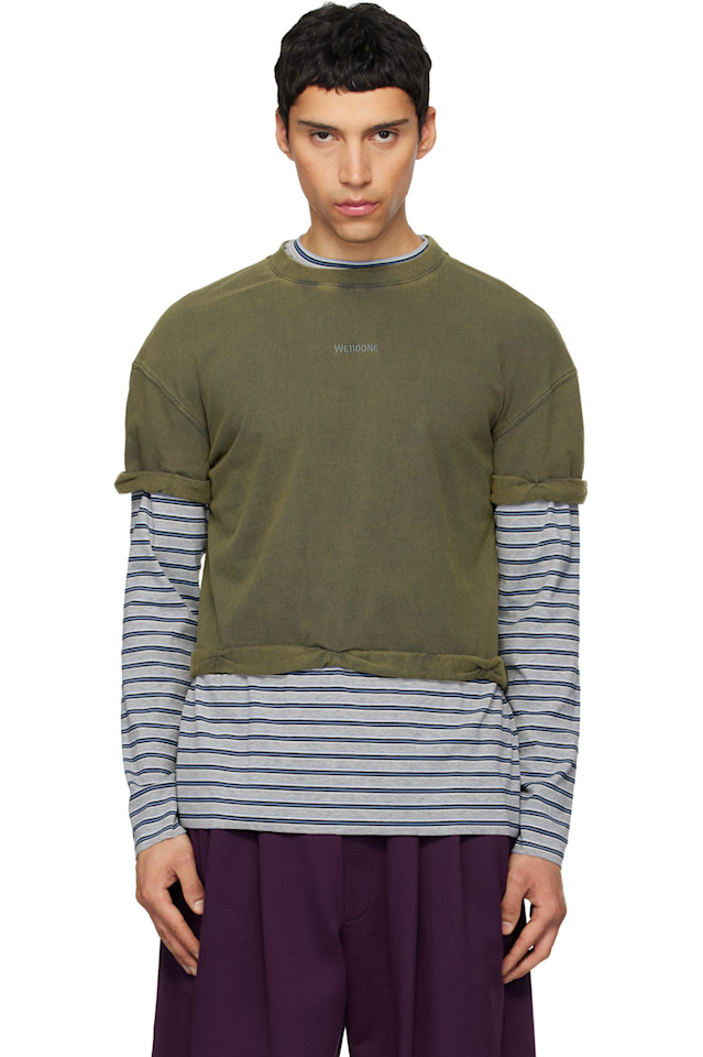 We11Done Футболка с длинными рукавами в многослойную полоску зеленого и серого цвета
We11Done Футболка с длинными рукавами в многослойную полоску зеленого и серого цвета