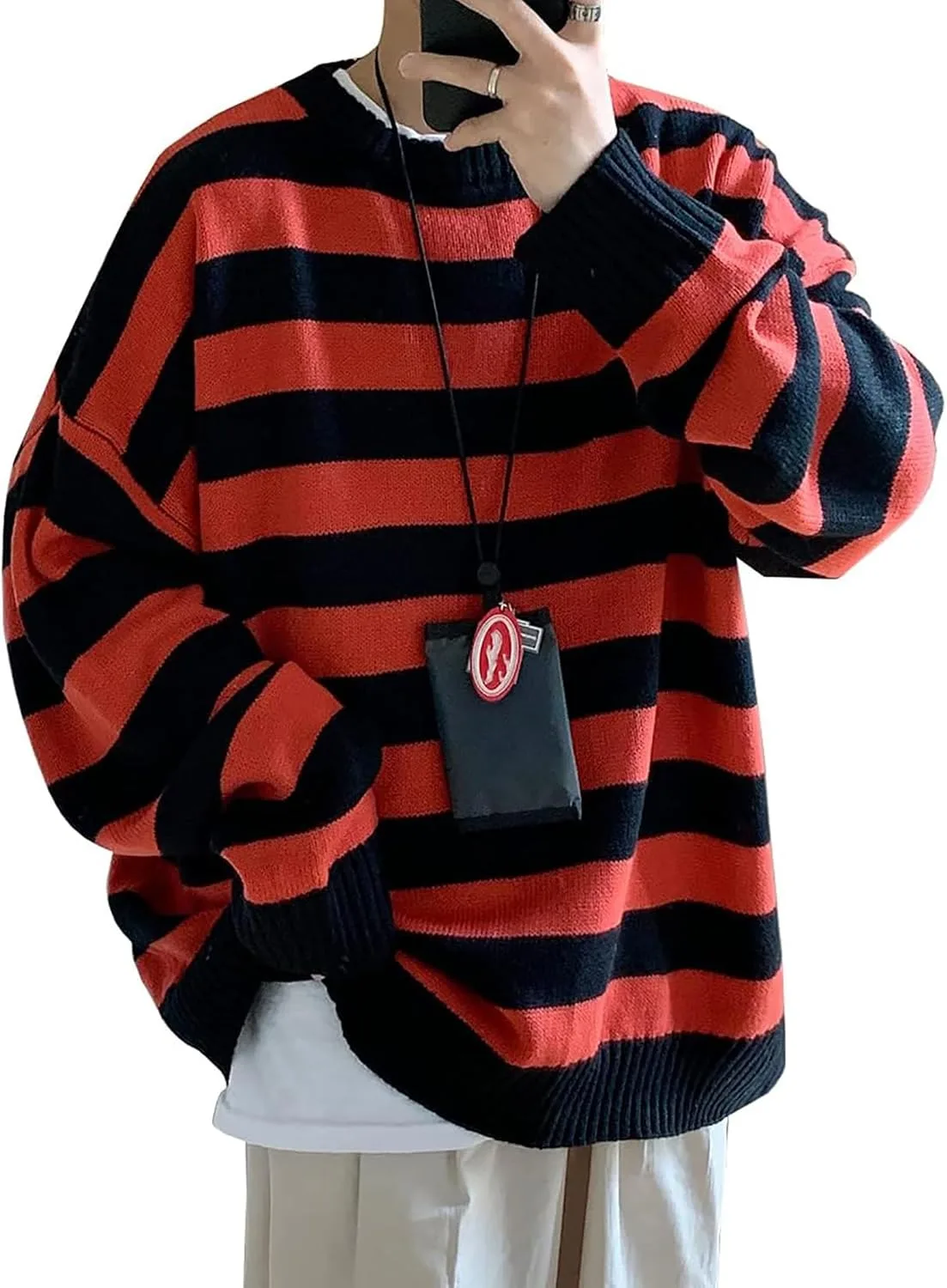 Мужской свитер с длинным рукавом в полоску, оверсайз GAOJU
Мужской свитер с длинным рукавом в полоску, оверсайз GAOJU