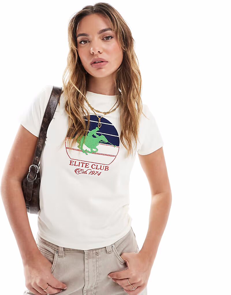 Футболка ASOS DESIGN облегающего кроя кремового цвета с графическим принтом лошади Elite Club
Футболка ASOS DESIGN облегающего кроя кремового цвета с графическим принтом лошади Elite Club