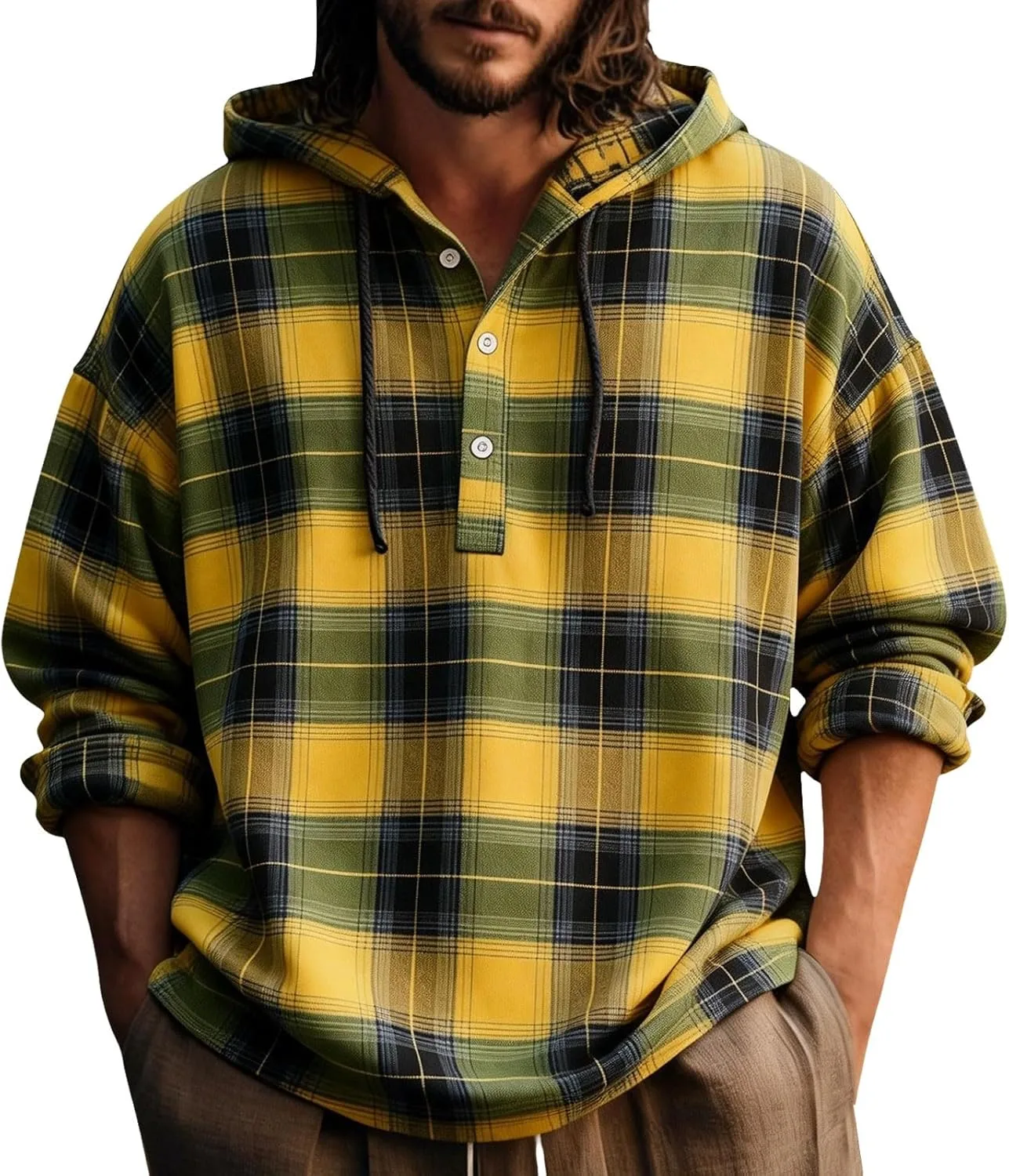 Мужская фланелевая толстовка-рубашка с капюшоном, длинным рукавом и пуговицами
Мужская фланелевая толстовка-рубашка с капюшоном, длинным рукавом и пуговицами