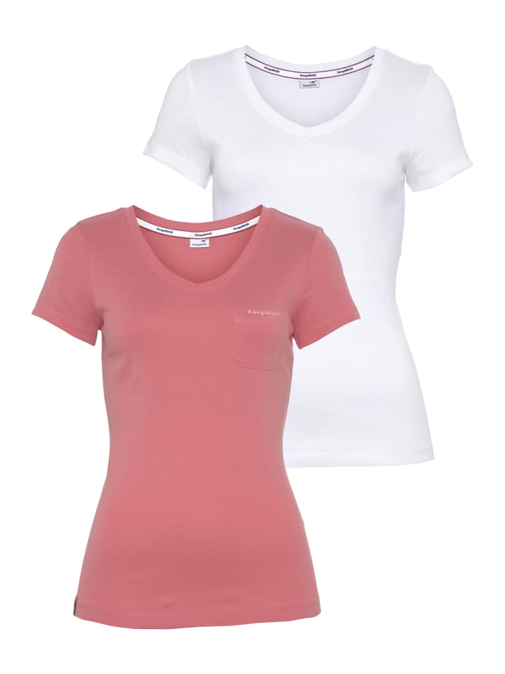 Футболка с V-образным вырезом розового и белого цветов Kangaroos
Футболка с V-образным вырезом розового и белого цветов Kangaroos