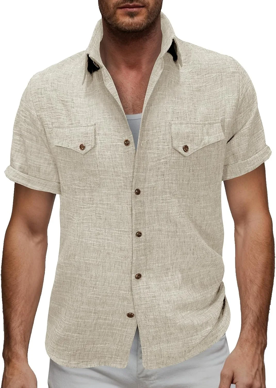 Мужская рубашка с лацканом, короткий рукав, однотонная
Мужская рубашка с лацканом, короткий рукав, однотонная