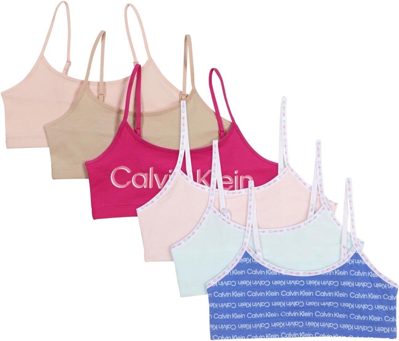 Хлопковый спортивный бюстгальтер-бралетт Calvin Klein для девочек с регулируемыми бретельками, упаковка из 2 шт., Fuschia /Buff Beige / Wedgewood Blue / Mint
Хлопковый спортивный бюстгальтер-бралетт Calvin Klein для девочек с регулируемыми бретельками, упаковка из 2 шт., Fuschia /Buff Beige / Wedgewood Blue / Mint
