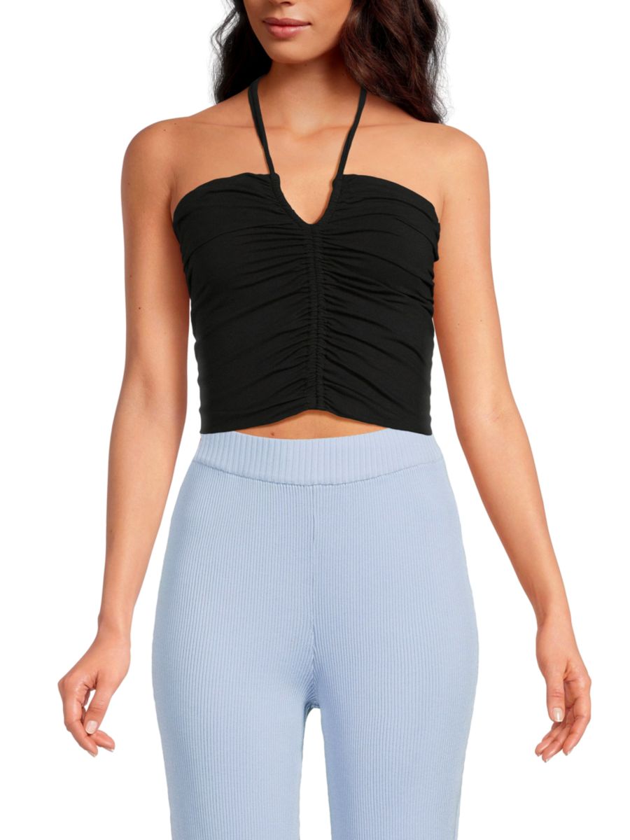 Укороченный топ-халтер с рюшами James Perse, черный
Укороченный топ-халтер с рюшами James Perse, черный