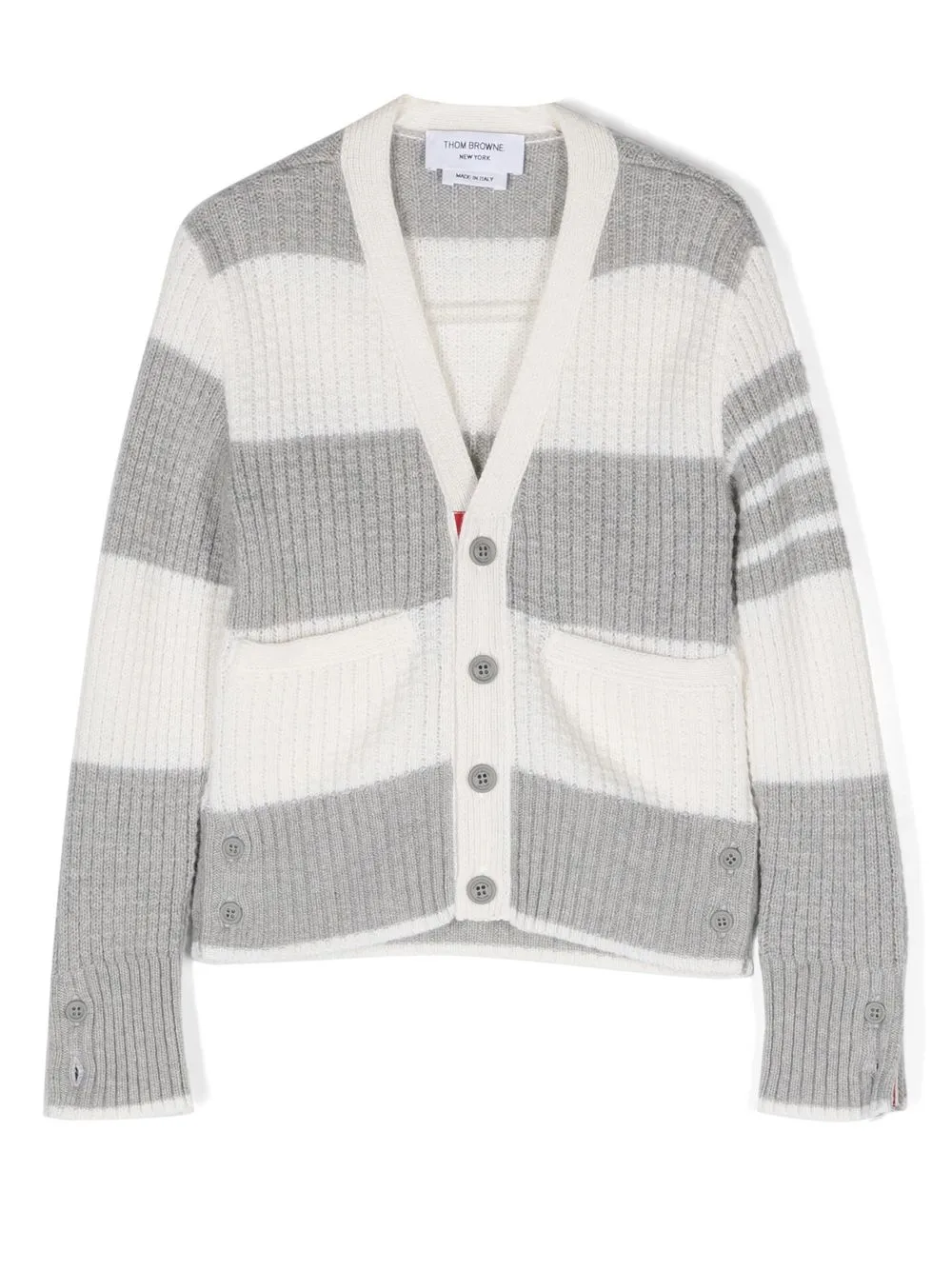 Полосатый кардиган на пуговицах Thom Browne Kids, серый
Полосатый кардиган на пуговицах Thom Browne Kids, серый