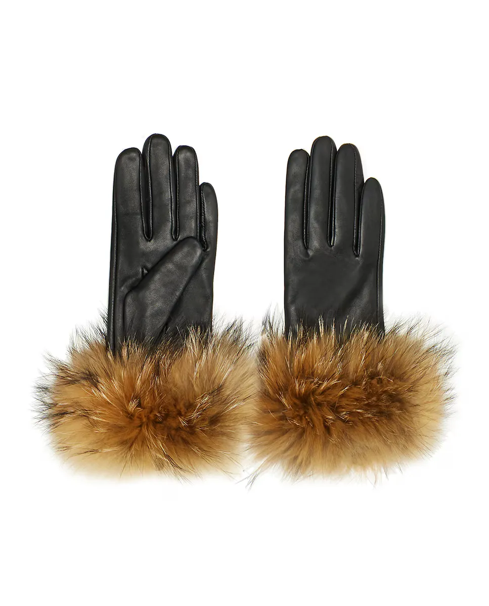Черные кожаные перчатки с манжетами из натурального волоса енота Maximilian, черный
Черные кожаные перчатки с манжетами из натурального волоса енота Maximilian, черный