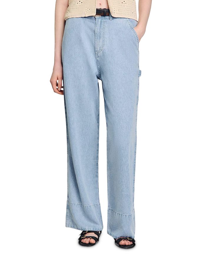 Джинсы с высокой посадкой и широкими штанинами в синем цвете Blue Jean Sandro, синий 
Джинсы с высокой посадкой и широкими штанинами в синем цвете Blue Jean Sandro, синий