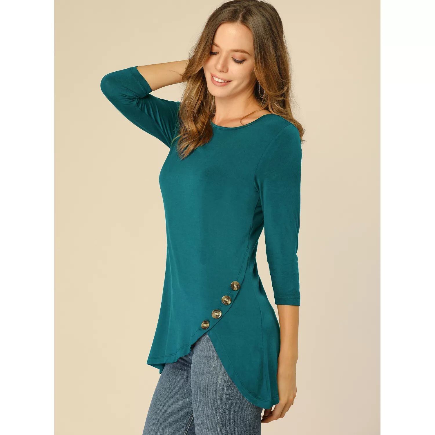 Женская повседневная туника с асимметричным подолом и круглым вырезом, рукавами 3/4 ALLEGRA K, ярко-розовый
Женская повседневная туника с асимметричным подолом и круглым вырезом, рукавами 3/4 ALLEGRA K, ярко-розовый