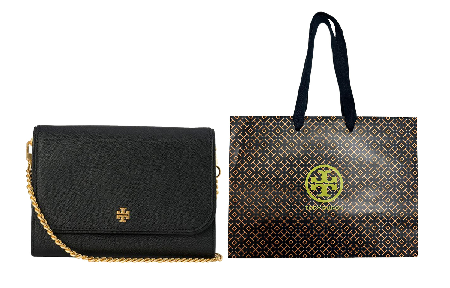 TORY BURCH Сумка Эмерсон из телячьей кожи малая квадратная кошелек через плечо кроссбоди женская черная