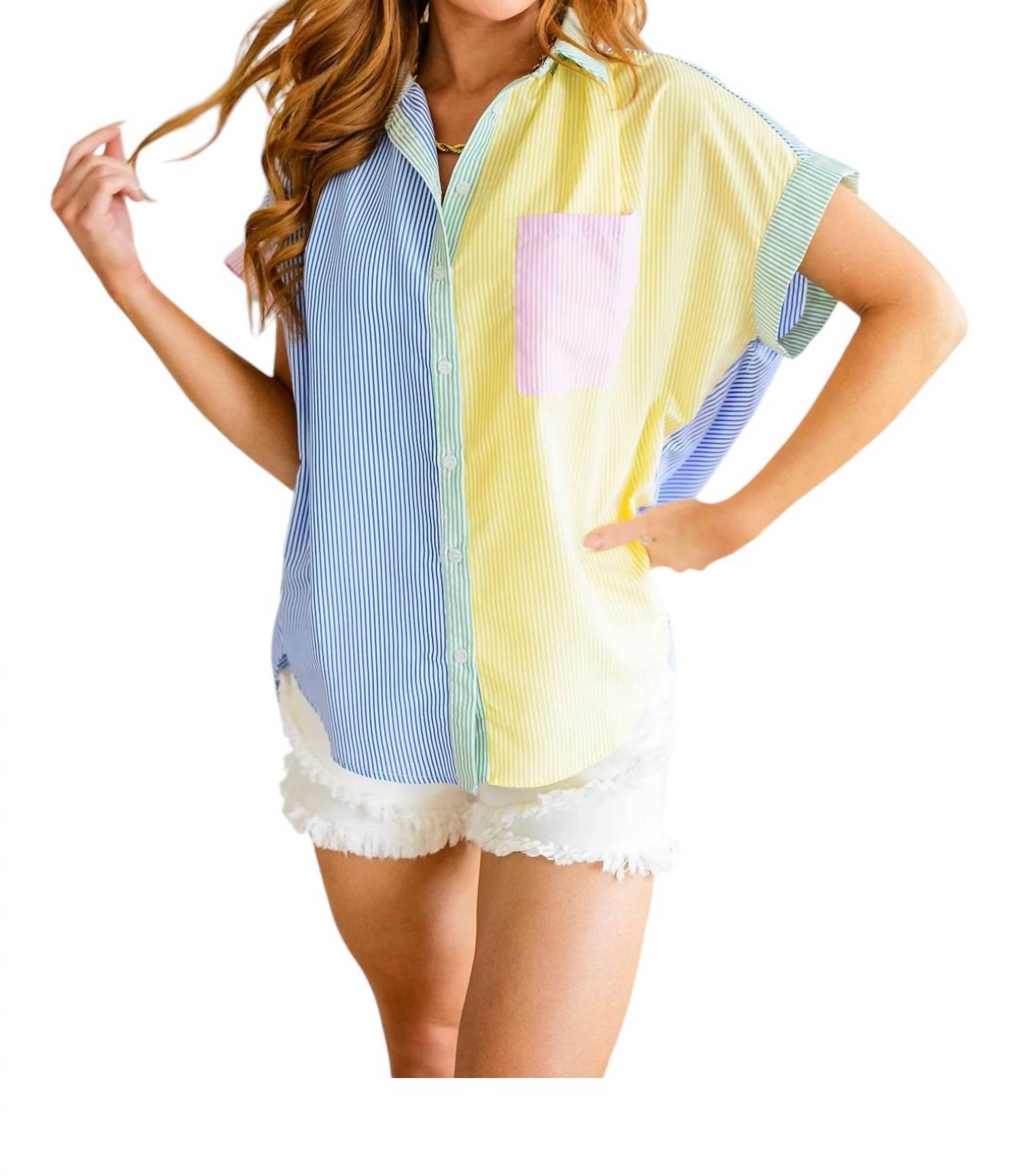 Мягкая блузка в полоску с цветовыми блоками желтого и синего цвета Jodifl
Мягкая блузка в полоску с цветовыми блоками желтого и синего цвета Jodifl