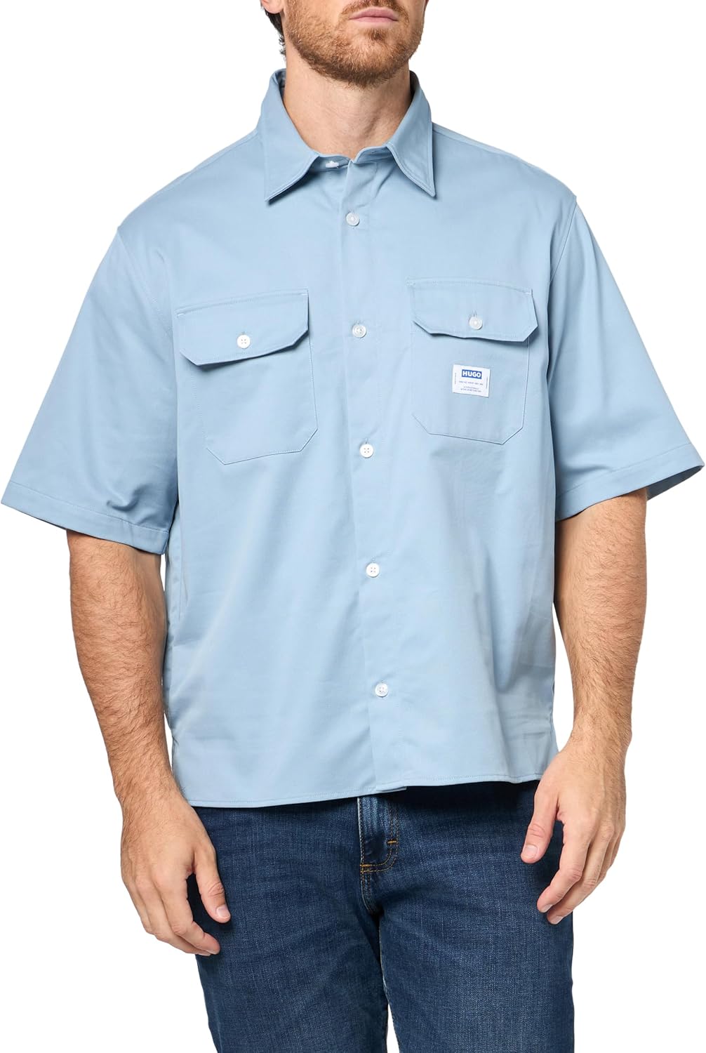 Мужская хлопковая рубашка с коротким рукавом и карманом на груди HUGO, Misty Blue
Мужская хлопковая рубашка с коротким рукавом и карманом на груди HUGO, Misty Blue