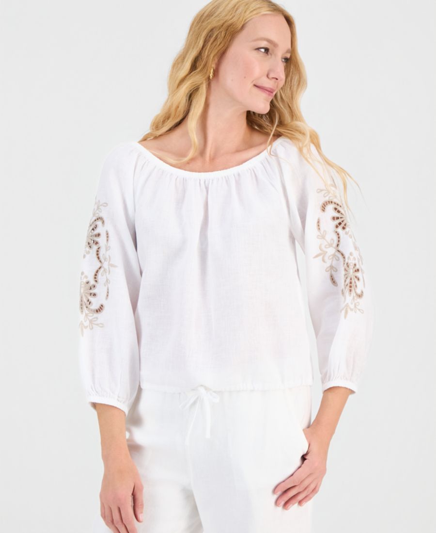 Женская блузка из 100% льна с открытыми плечами и рукавами 3/4, эксклюзивно для Macy's Charter Club, Bright White
Женская блузка из 100% льна с открытыми плечами и рукавами 3/4, эксклюзивно для Macy's Charter Club, Bright White