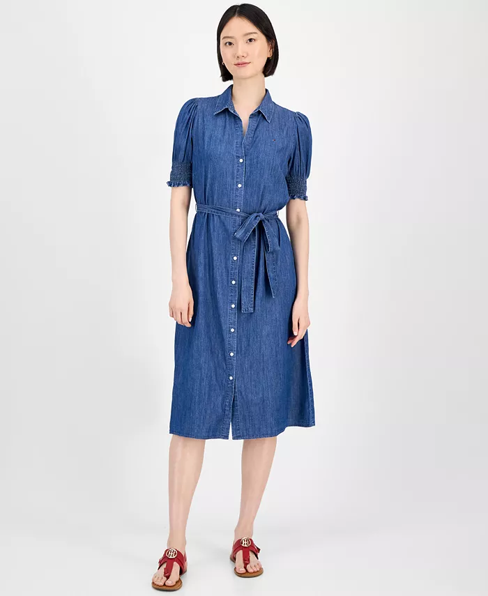 Женское платье миди из шамбре с рукавами-фонариками Tommy Hilfiger, синий
Женское платье миди из шамбре с рукавами-фонариками Tommy Hilfiger, синий