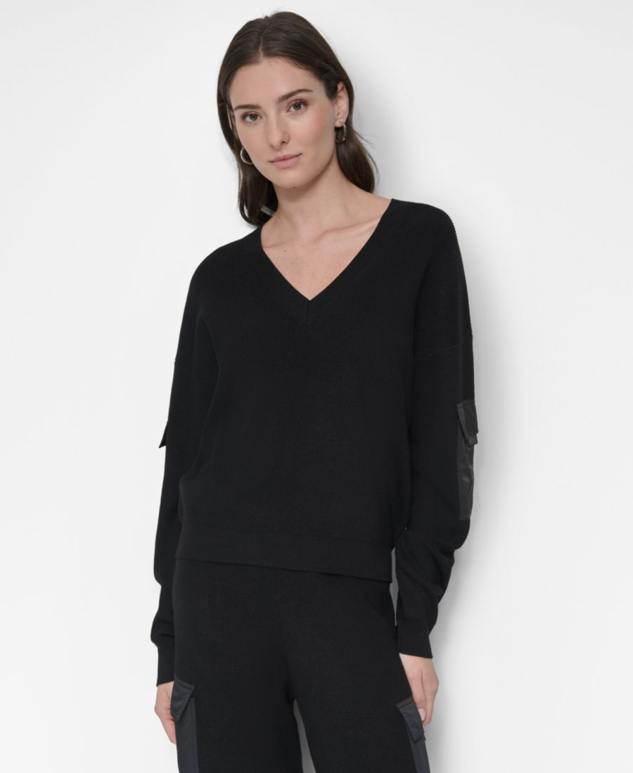Женский свитер-карго с V-образным вырезом DKNY, Black
Женский свитер-карго с V-образным вырезом DKNY, Black