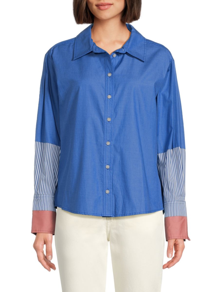 Рубашка Margaux из хлопковой смеси с пуговицами спереди Tanya Taylor, синий мульти 
Рубашка Margaux из хлопковой смеси с пуговицами спереди Tanya Taylor, синий мульти