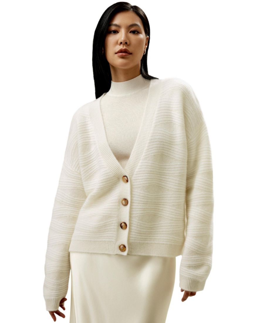 Элегантный женский кашемировый кардиган с V-образным вырезом LILYSILK, White
Элегантный женский кашемировый кардиган с V-образным вырезом LILYSILK, White