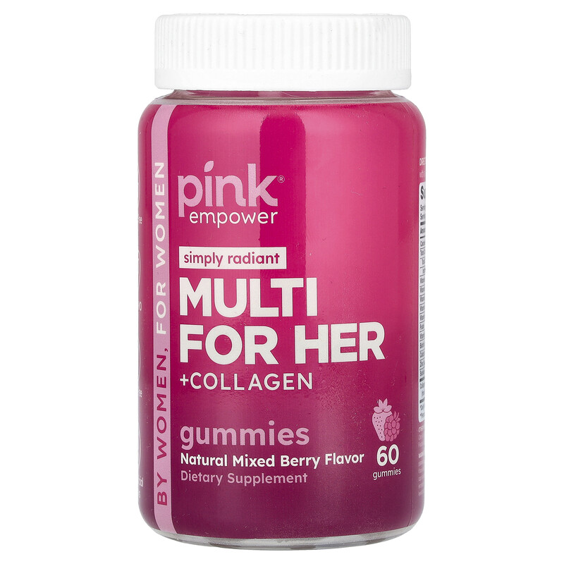 Pink, Multi For Her + Collagen Gummies, натуральное ягодное ассорти, 60 жевательных таблеток
Pink, Multi For Her + Collagen Gummies, натуральное ягодное ассорти, 60 жевательных таблеток
