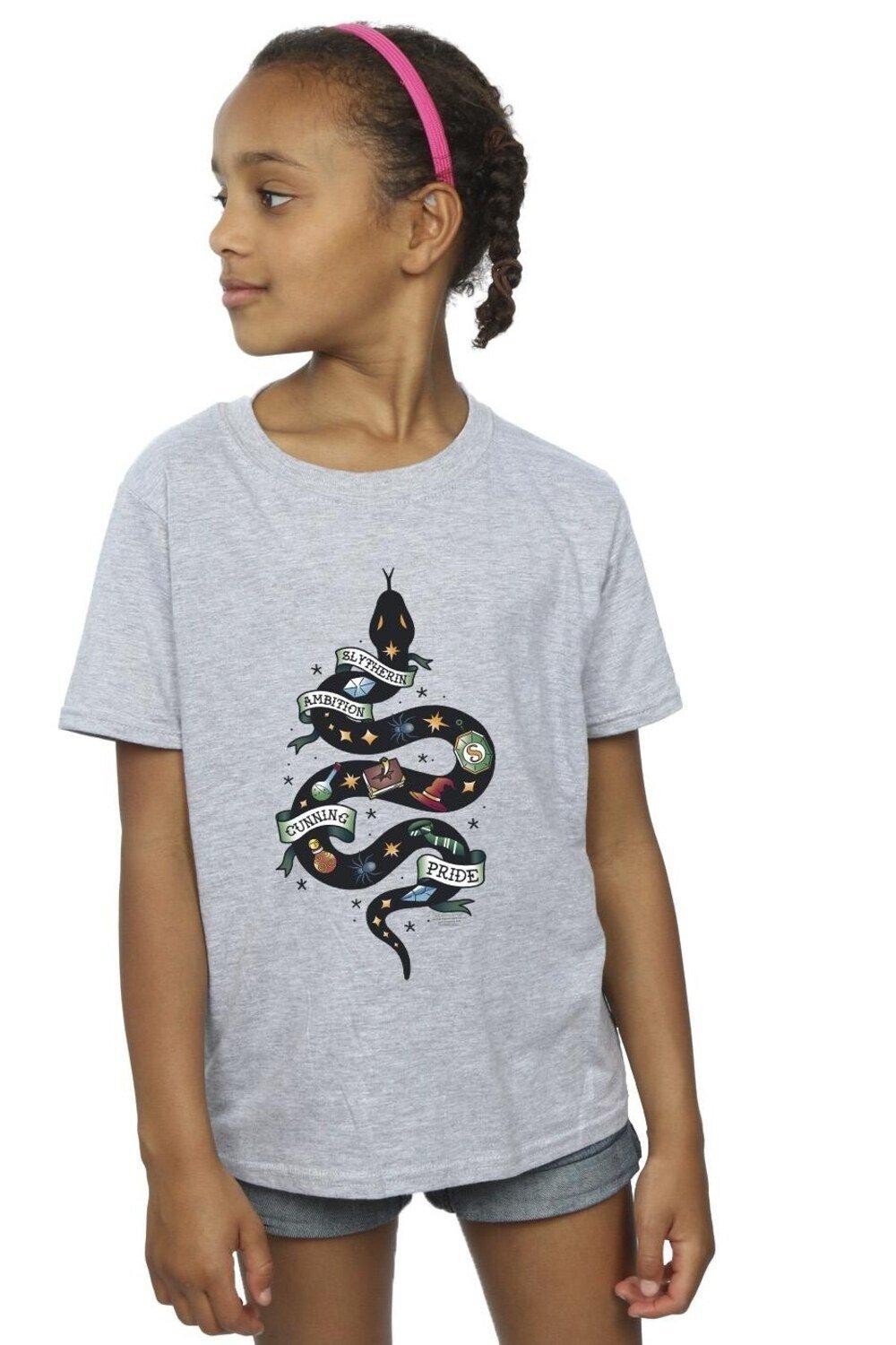 Хлопковая футболка Слизерин с эскизом Harry Potter, серый 
Хлопковая футболка Слизерин с эскизом Harry Potter, серый