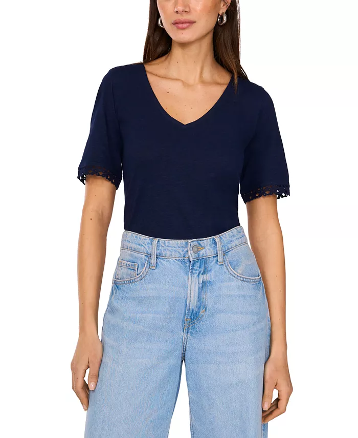 Женский хлопковый топ с V-образным вырезом и кружевной отделкой Vince Camuto, синий
Женский хлопковый топ с V-образным вырезом и кружевной отделкой Vince Camuto, синий