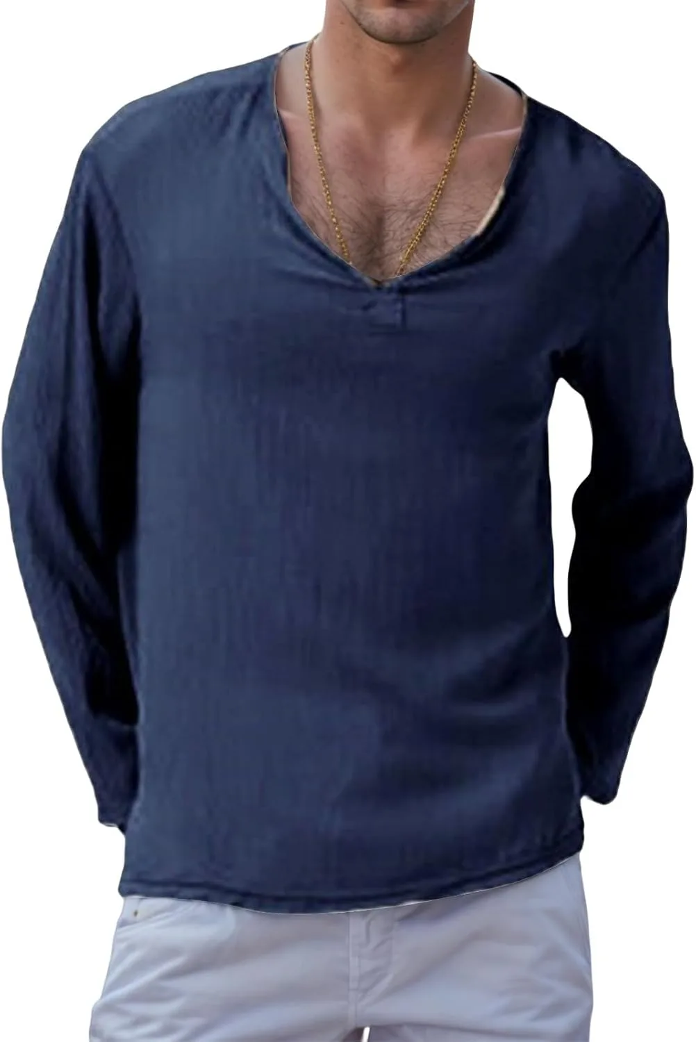 Мужская футболка с длинным рукавом и V-образным вырезом, свободный крой Wankang
Мужская футболка с длинным рукавом и V-образным вырезом, свободный крой Wankang