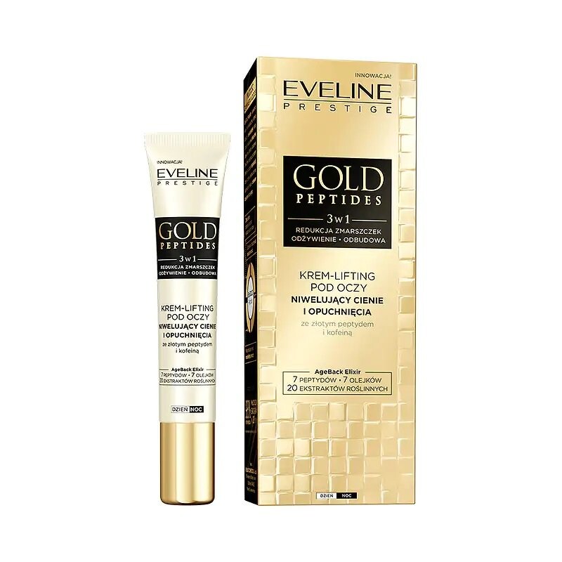 Eveline Gold Peptides, Крем-лифтинг для глаз, устраняющий темные круги и отечность, 20 мл Eveline Cosmetics 
Eveline Gold Peptides, Крем-лифтинг для глаз, устраняющий темные круги и отечность, 20 мл Eveline Cosmetics