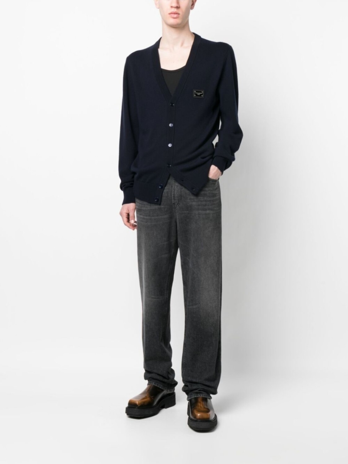 Dolce & Gabbana кардиган из смесовой вирджинской шерсти с логотипом, синий 
Dolce & Gabbana кардиган из смесовой вирджинской шерсти с логотипом, синий