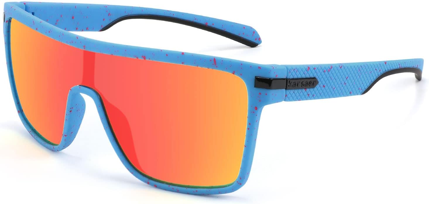 Мужские поляризованные спортивные солнцезащитные очки Karsaer Flat Top TR90 в винтажном квадратном стиле для велоспорта, бега, рыбалки, гольфа, походов, Blue & Red Dots/Mirrored Red
Мужские поляризованные спортивные солнцезащитные очки Karsaer Flat Top TR90 в винтажном квадратном стиле для велоспорта, бега, рыбалки, гольфа, походов, Blue & Red Dots/Mirrored Red