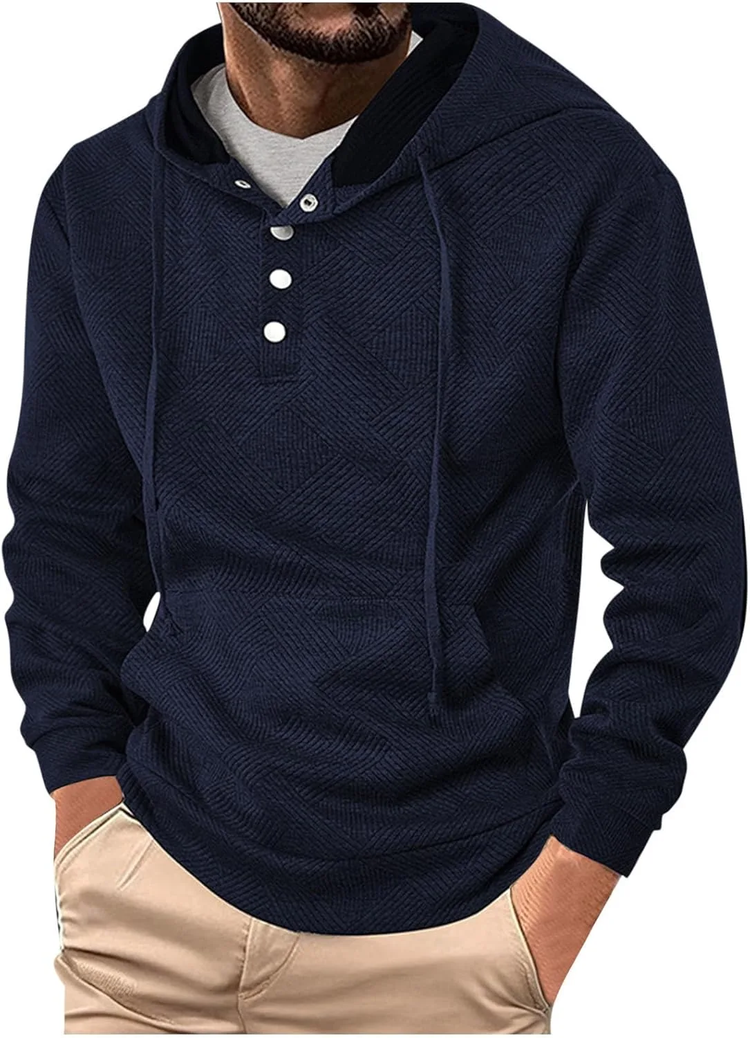 Простой худи для мужчин с капюшоном на шнурке и пуговицами OTSANT
Простой худи для мужчин с капюшоном на шнурке и пуговицами OTSANT