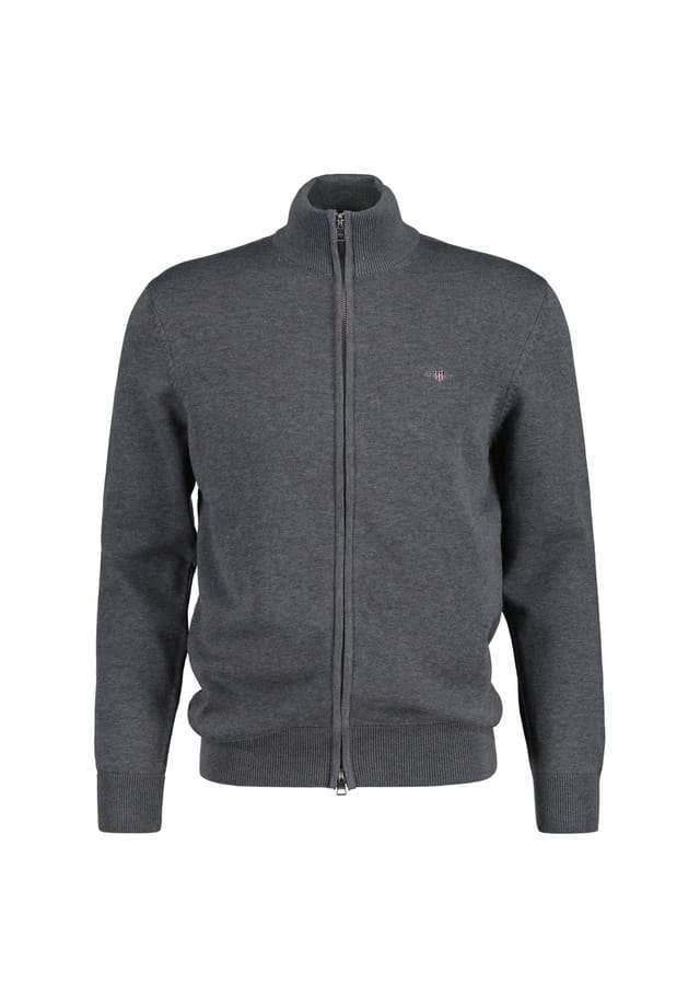 Кардиган - повседневный хлопковый кардиган на молнии с воротником-стойкой хлопок Gant, серый 
Кардиган - повседневный хлопковый кардиган на молнии с воротником-стойкой хлопок Gant, серый