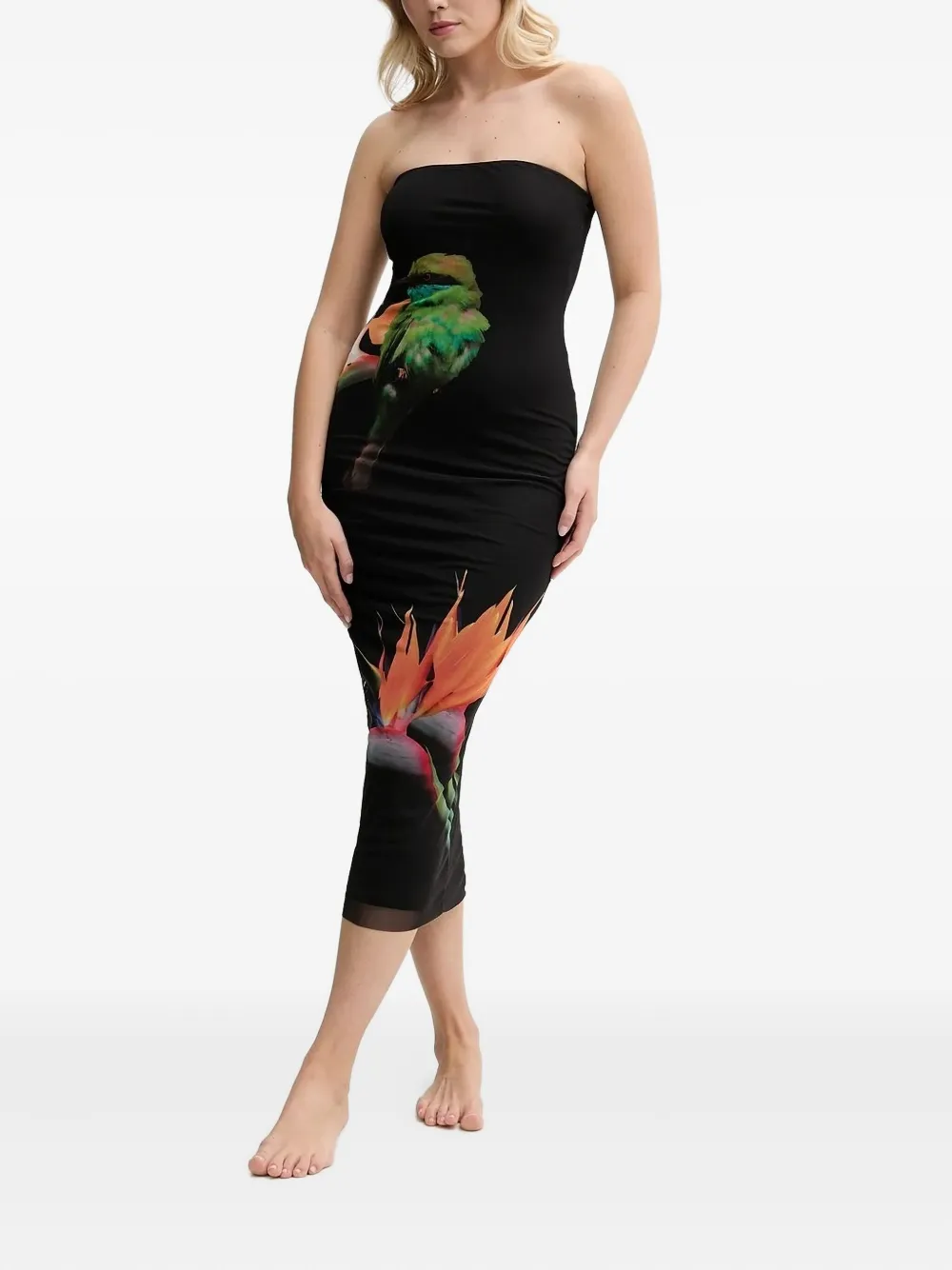 Пляжное платье без бретелек с птичьим принтом Desigual, черный