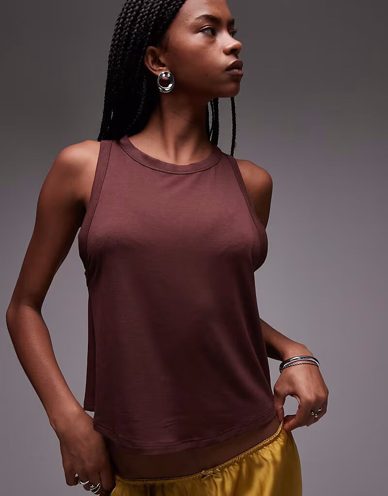 Мягкая свободная майка Topshop коричневого цвета 
Мягкая свободная майка Topshop коричневого цвета