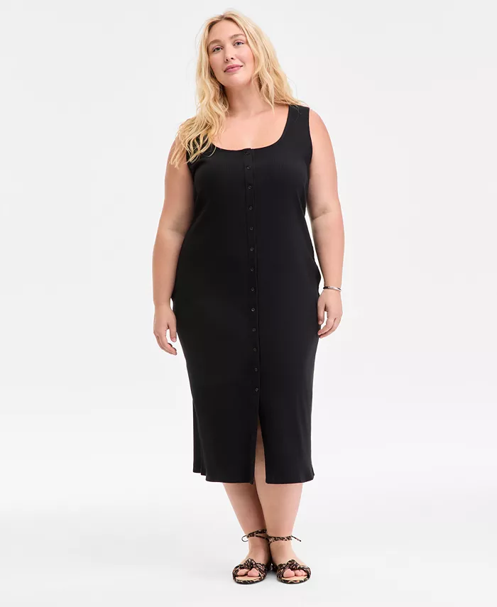 Платье миди с круглым вырезом и застежкой на пуговицах больших размеров On 34th, черный
Платье миди с круглым вырезом и застежкой на пуговицах больших размеров On 34th, черный