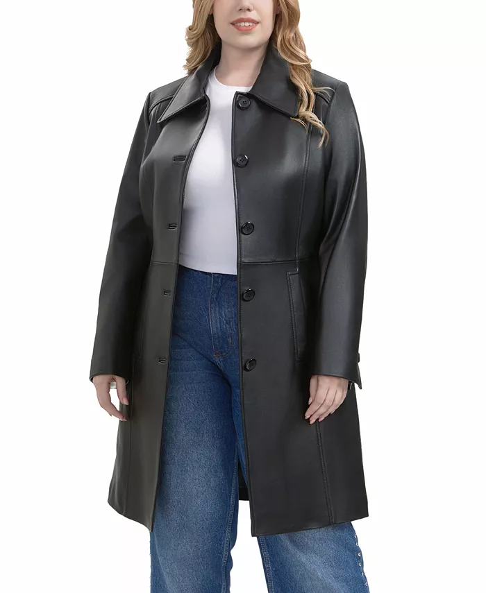 Длинное кожаное пальто Maisy размера плюс BGSD, черный
Длинное кожаное пальто Maisy размера плюс BGSD, черный