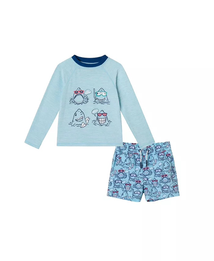Детский комплект с принтом акулы для мальчиков: рашгард и шорты Andy & Evan, синий
Детский комплект с принтом акулы для мальчиков: рашгард и шорты Andy & Evan, синий