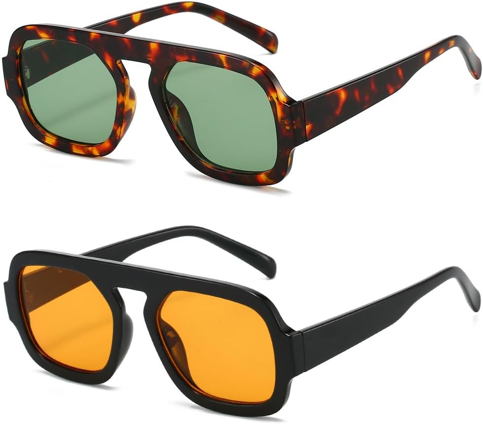 Ретро квадратные солнцезащитные очки для женщин и мужчин, дизайнерские очки-авиаторы с плоской верхней частью, винтажная пластиковая оправа Azoxus, 2 Pack of Yellow Lenses/Green Lenses
Ретро квадратные солнцезащитные очки для женщин и мужчин, дизайнерские очки-авиаторы с плоской верхней частью, винтажная пластиковая оправа Azoxus, 2 Pack of Yellow Lenses/Green Lenses