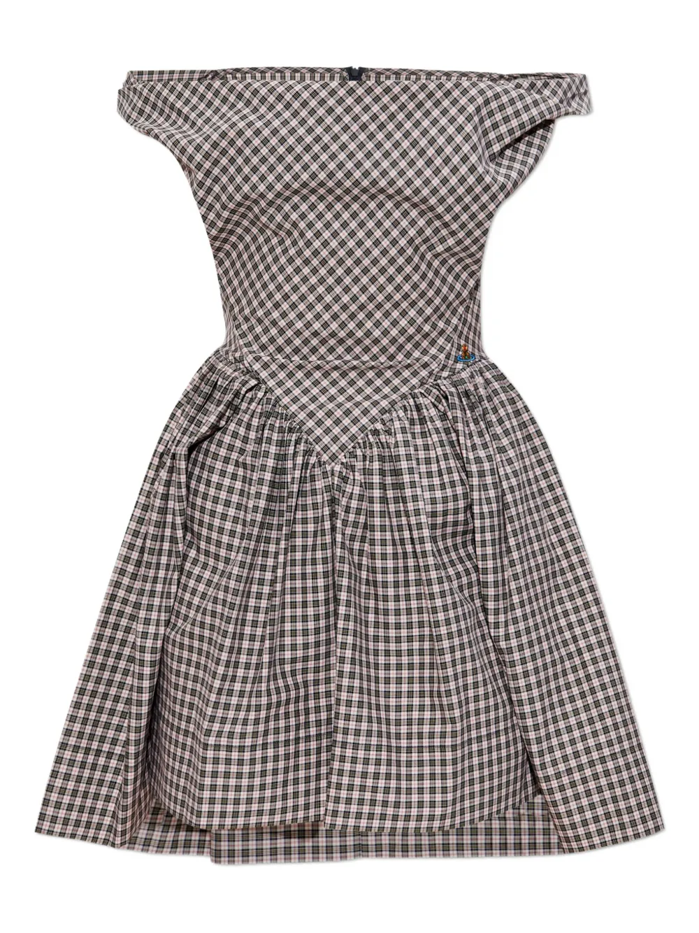 Платье в клетку с открытыми плечами Vivienne Westwood, черный 
Платье в клетку с открытыми плечами Vivienne Westwood, черный