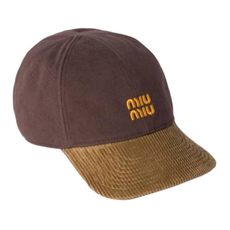 MIU MIU Бейсболка с вставками из вельвета, Brown 
MIU MIU Бейсболка с вставками из вельвета, Brown