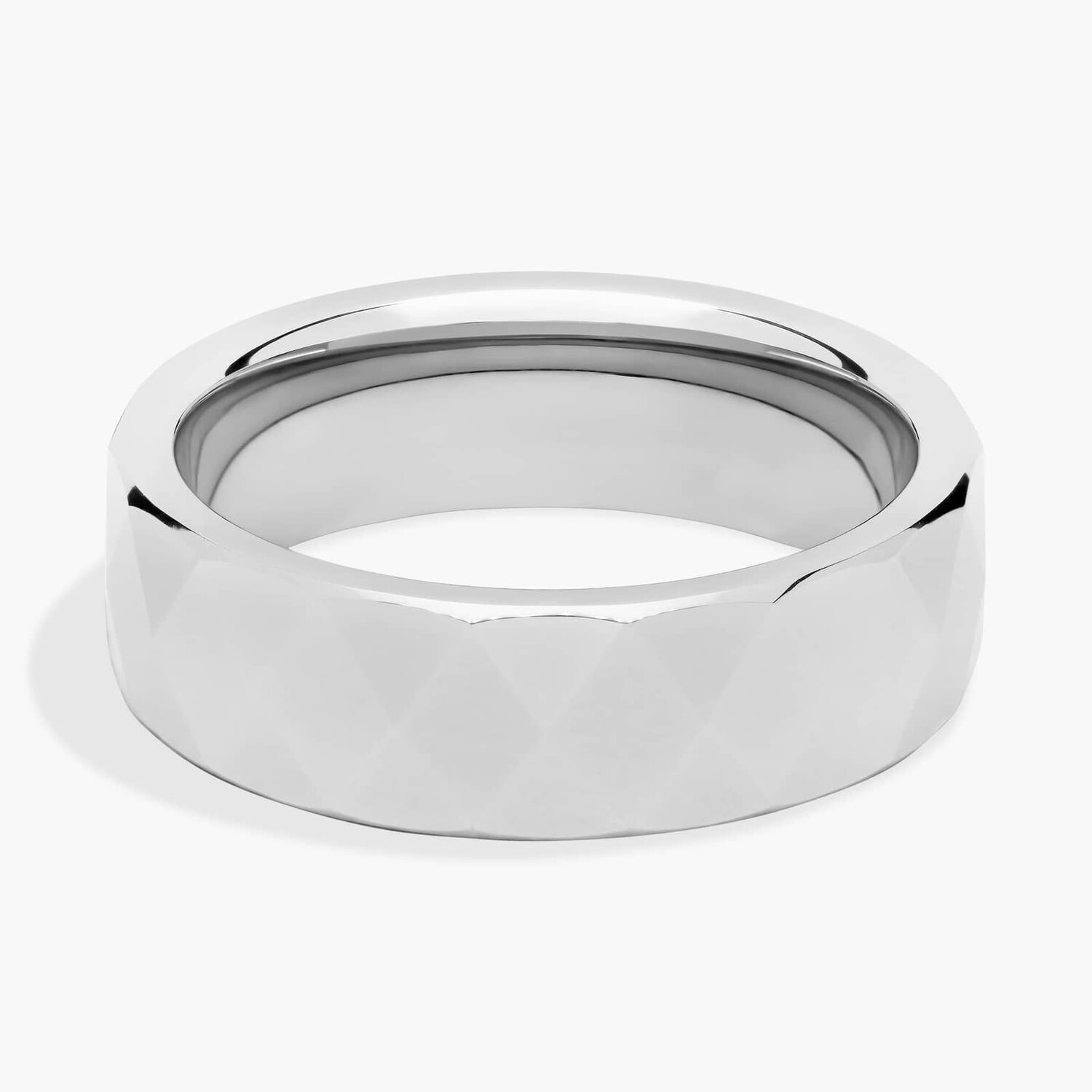 Обручальное кольцо с плоским краем и огранкой в форме бриллианта из белого вольфрама (7 мм) Blue Nile