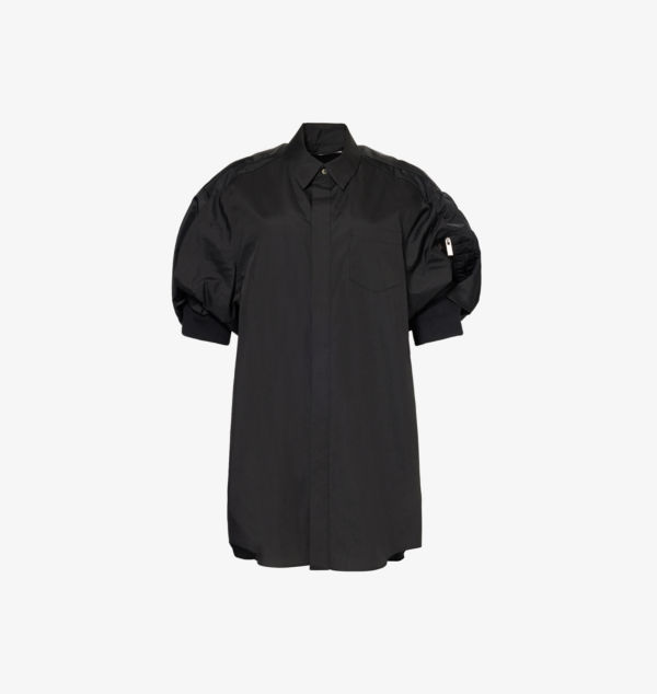 Мини-Платье из тканой смеси с накладными карманами и короткими рукавами Sacai, черный
Мини-Платье из тканой смеси с накладными карманами и короткими рукавами Sacai, черный