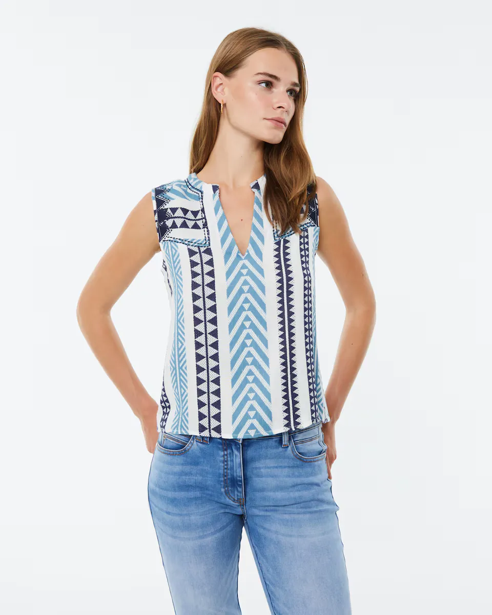 Женская блузка без рукавов с вышивкой и V-образным вырезом Paz Torras, синий
Женская блузка без рукавов с вышивкой и V-образным вырезом Paz Torras, синий