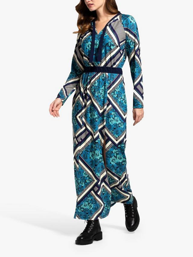 Макси-платье с длинным рукавом в стиле ретро с плиточным принтом HotSquash, цвет Teal/Multi 
Макси-платье с длинным рукавом в стиле ретро с плиточным принтом HotSquash, цвет Teal/Multi