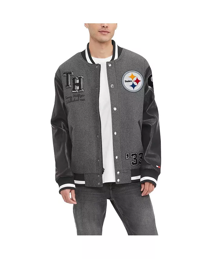 Мужская ворсованная серая и черная ватная куртка Pittsburgh Steelers Gunner с молнией Tommy Hilfiger
Мужская ворсованная серая и черная ватная куртка Pittsburgh Steelers Gunner с молнией Tommy Hilfiger