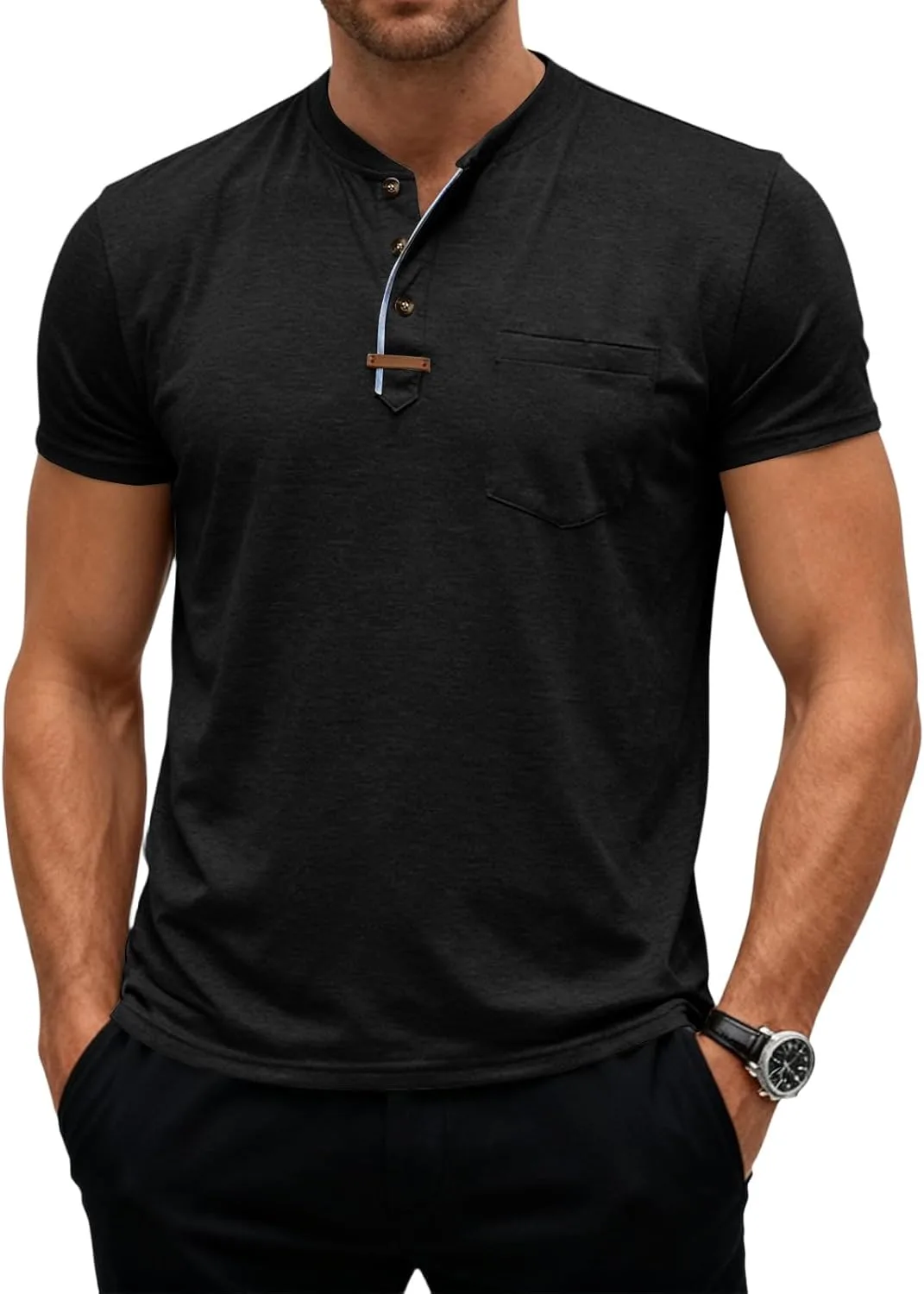 Мужская футболка Casual Henley с коротким рукавом и V-образным вырезом
Мужская футболка Casual Henley с коротким рукавом и V-образным вырезом