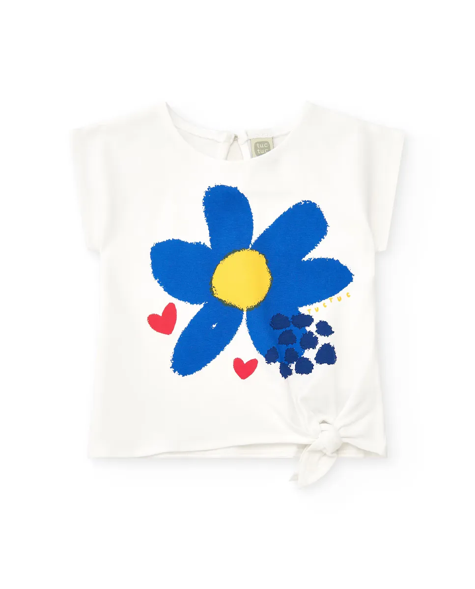 Футболка для девочки с цветком спереди и боковым узлом Tuc tuc, белый 
Футболка для девочки с цветком спереди и боковым узлом Tuc tuc, белый