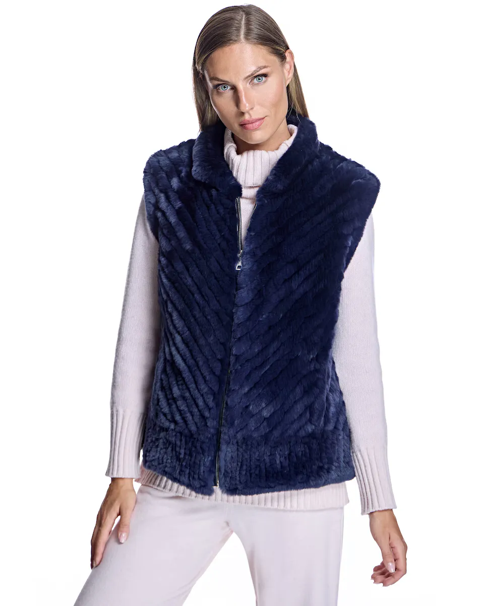 Женский вязаный меховой жилет рекс на молнии Maximilian, тёмно-синий
Женский вязаный меховой жилет рекс на молнии Maximilian, тёмно-синий