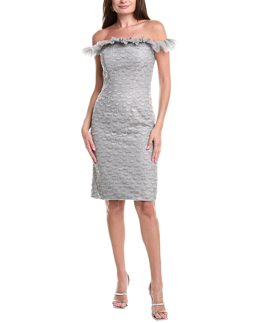 Рене Руиз Тюлевое Вышитое Коктейльное Платье Rene Ruiz, металлик