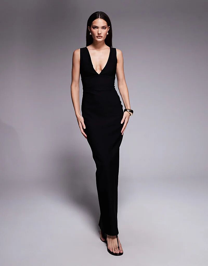 Платье макси Vesper bengaline с V-образным вырезом и глубоким декольте, черное
Платье макси Vesper bengaline с V-образным вырезом и глубоким декольте, черное