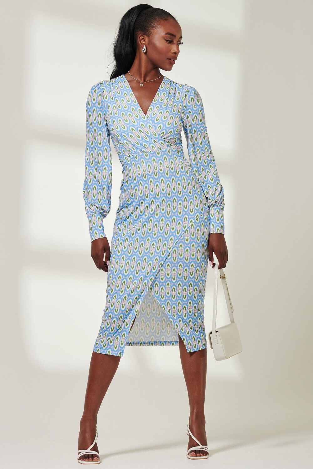 Платье-Карандаш из джерси с длинными рукавами и принтом Jolie Moi, синий 
Платье-Карандаш из джерси с длинными рукавами и принтом Jolie Moi, синий